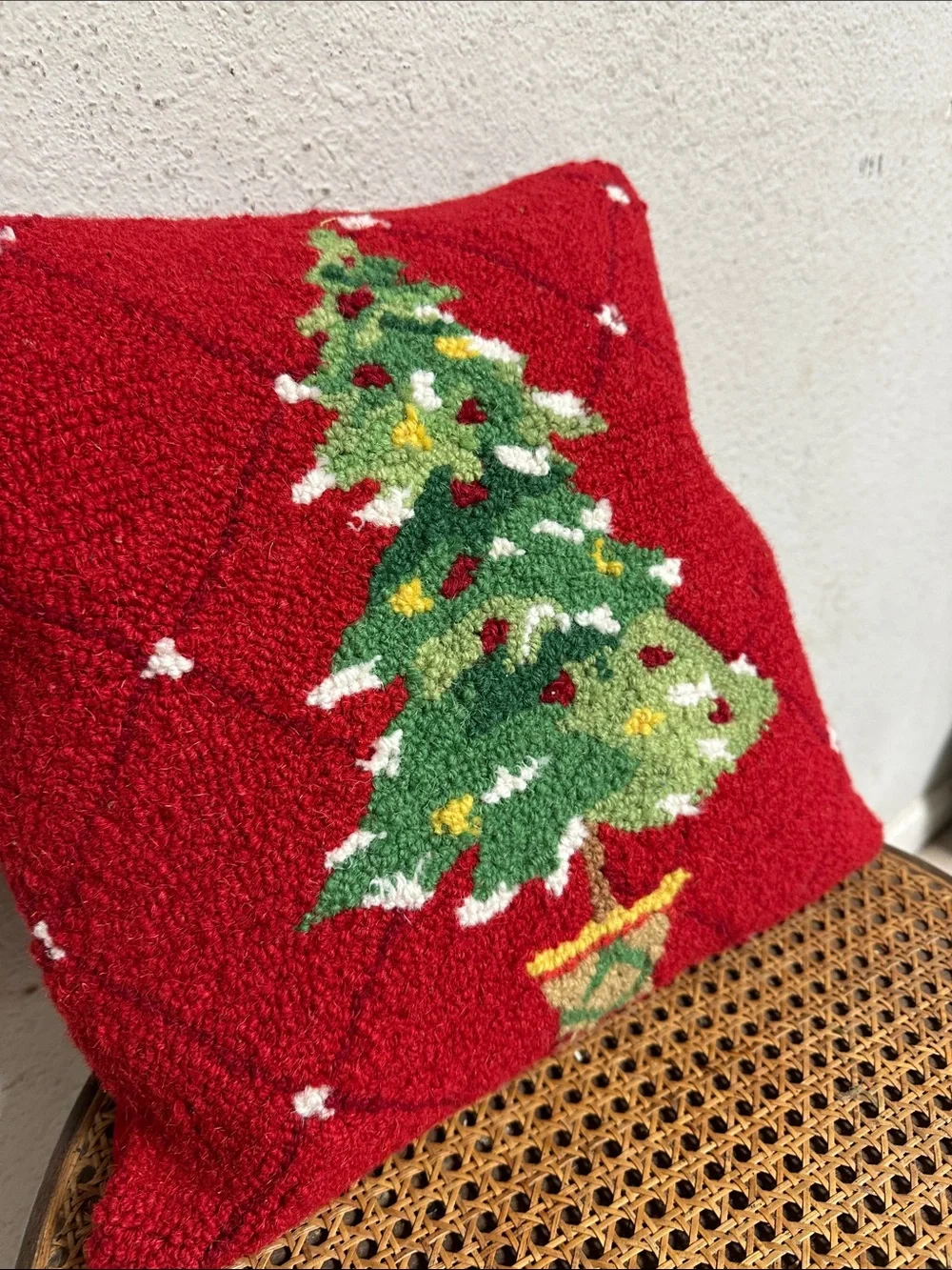 Festive Red Christmas Tree Holiday Throw Pillow
